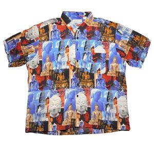 Vintage 2000s Y2K Dagacci Egypt pyramid statue‎ button down shirt 2XL
